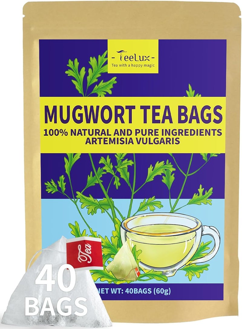 TeeLux Mugwort Tea Bags - 100% Natural Dried Mugwort Herb Tea, Caffeine Free, 40 Count - Image 1